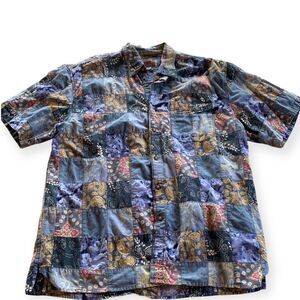Vintage The Territory Ahead Patchwork Blue Cotton Floral Paisley Shirt Mens XL